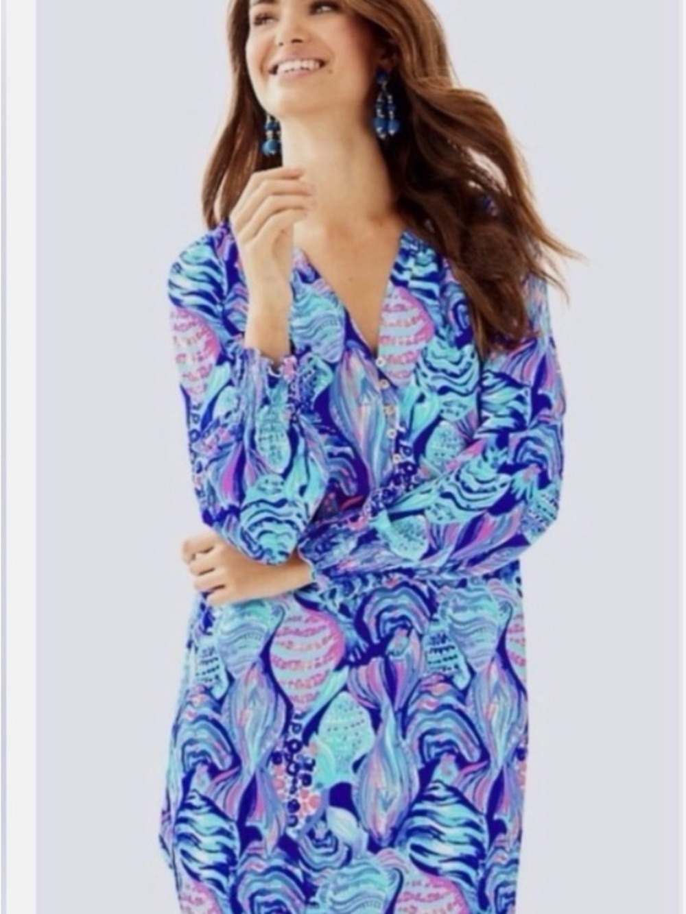 Lilly Pulitzer Brynle dress twilight blue scale size XS scalloped sleeves